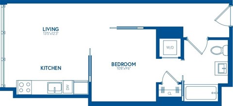 Floor plan for 1 bed, 1 bath, 510 sqft